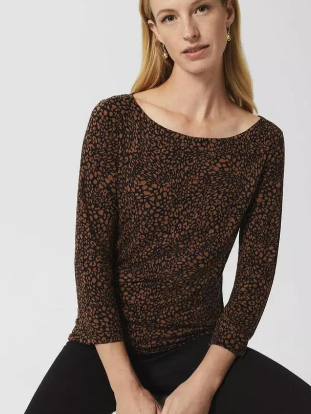 Hobbs London Sonya Leopard Print 3/4 Sleeve Boat Neck Top - Size - Small